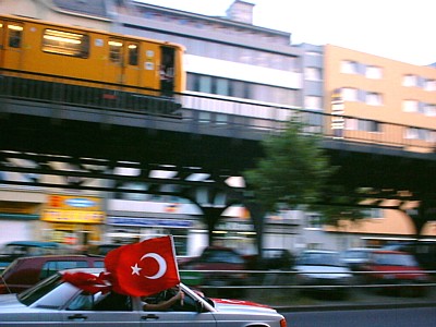 turks celebrate a victory in the soccer world championship, berlin