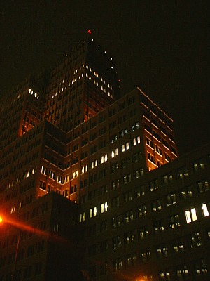 potsdamer platz (kollhoff building) by night, berlin